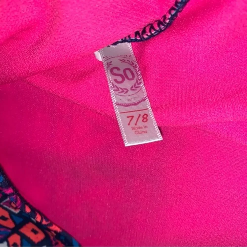 Neon Hot Pink Tribal Bathing Suit One Piece Swimsuit Girls 7-8 Swim Beach Pool - Picture 6 of 7